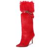 Fashion New High-heeled Pointed Niche Design Chain Hairy Boots European American Fashion Black Red Spicy Girl Sexy Women's Boots Size 43