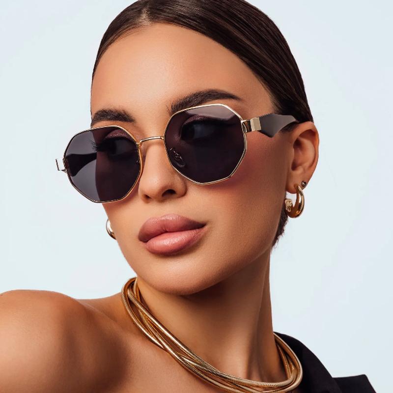 2pcs Retro Metal Frame Sunglasses Women Fashion Polygon Frame Sunglasses Men Luxury Brand Design Decorative Glasses Uv400