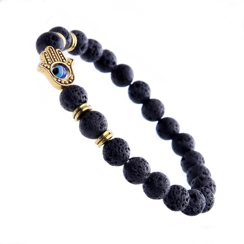 Black Matte Bead Lava Stone Beaded Bracelet Women Fatima Hamsa Hand Bracelet Men Jewelry