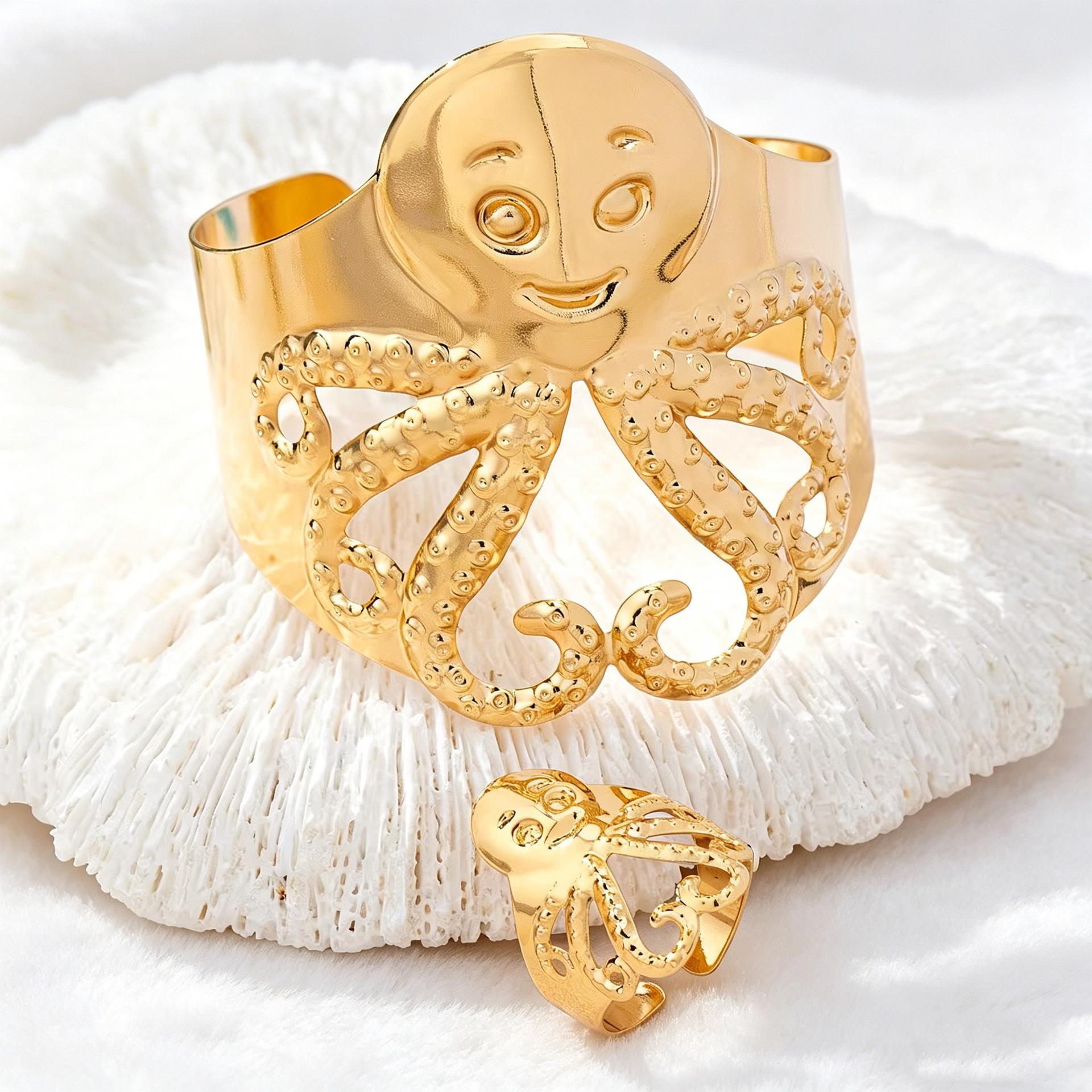 Make Octopus Bracelet, Ring Ring Set, Personalized Ring Bracelet. золотисто-желтый