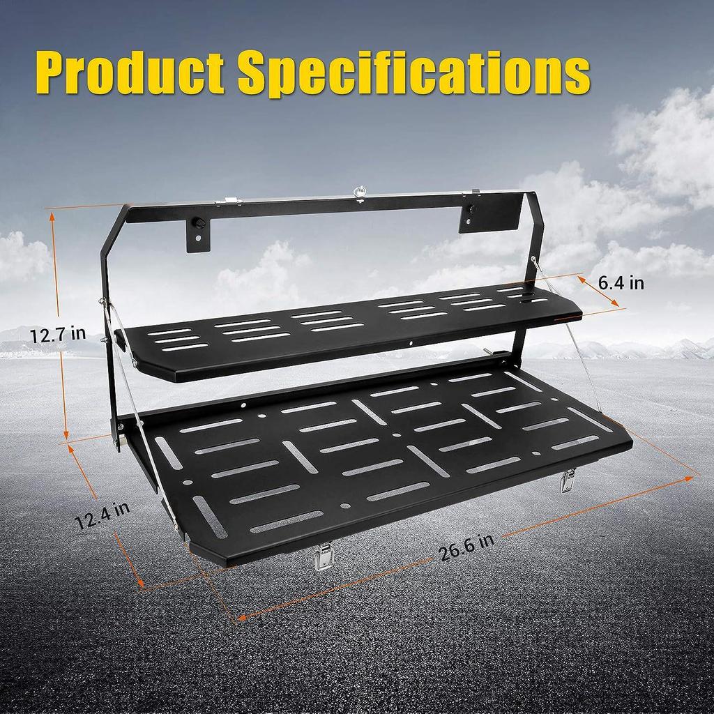 Wrangler JL 18+ Tailgate Rack: Double Layer Folding Metal Table for Modifications