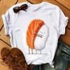 Cute Sushi hug Women T-shirts Summer black Short Sleeve T shirt girl femme O-Nock Kawaii Clothing Top tee Ladies Harajuku Tshirt