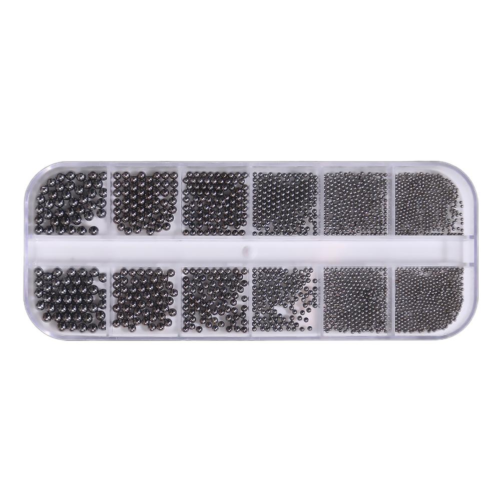 12Grids Mixed Mini Round Beads Nail Art Decor DIY 3D Nail Charms Micro Metal Ball Gold Silver Black Metal Beads for UV Gel Nail