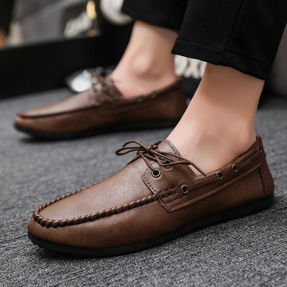 Flat Round Toe Loafers Leather Shoes for Men High Quality Fashion Comfortable Classic Original 2025 Trend Adults Man Casual Shoe