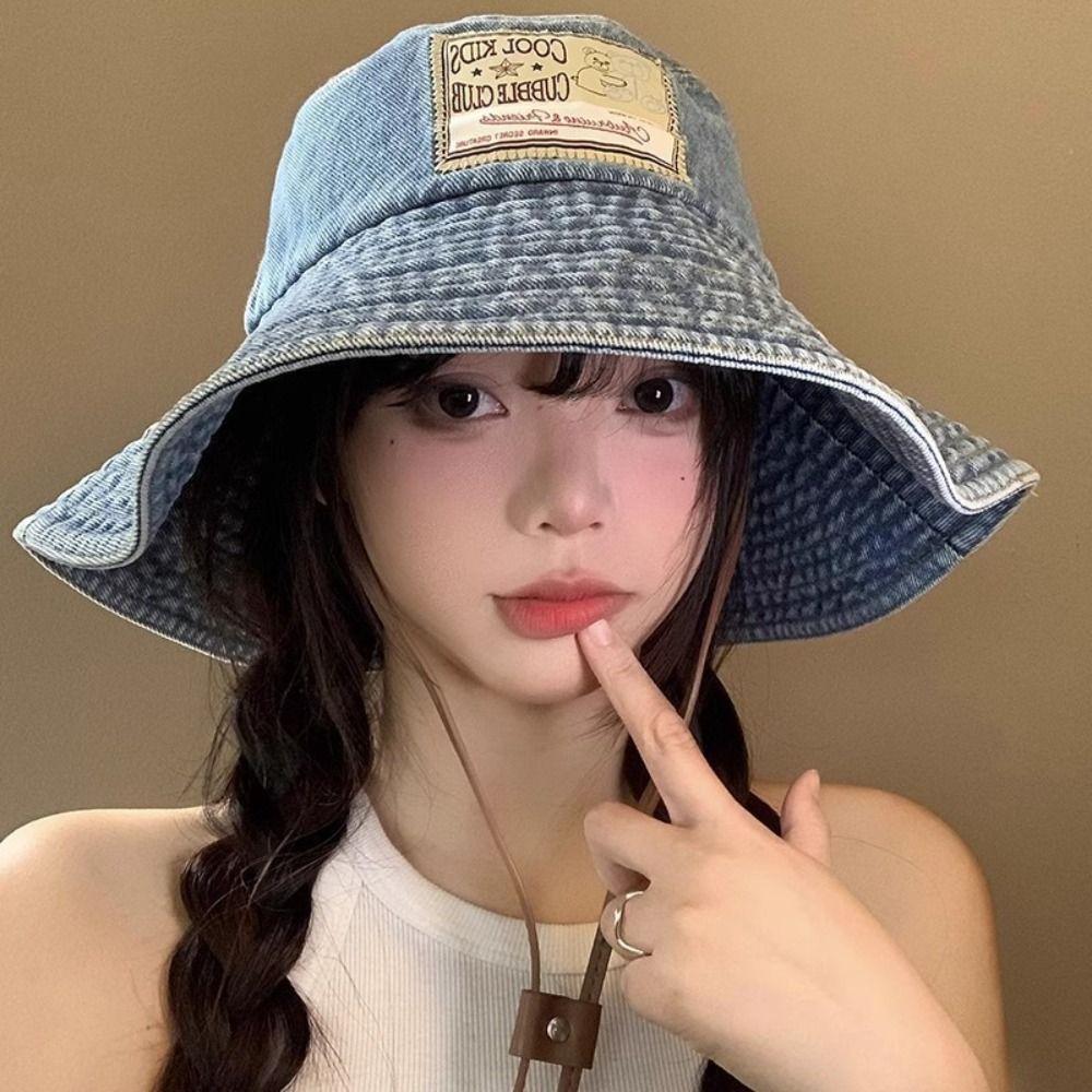 Wide Wings Denim Bucket Hat Big Brimmed Sunscreen Hat Sweet Jeans Fisherman Hat  Climbing