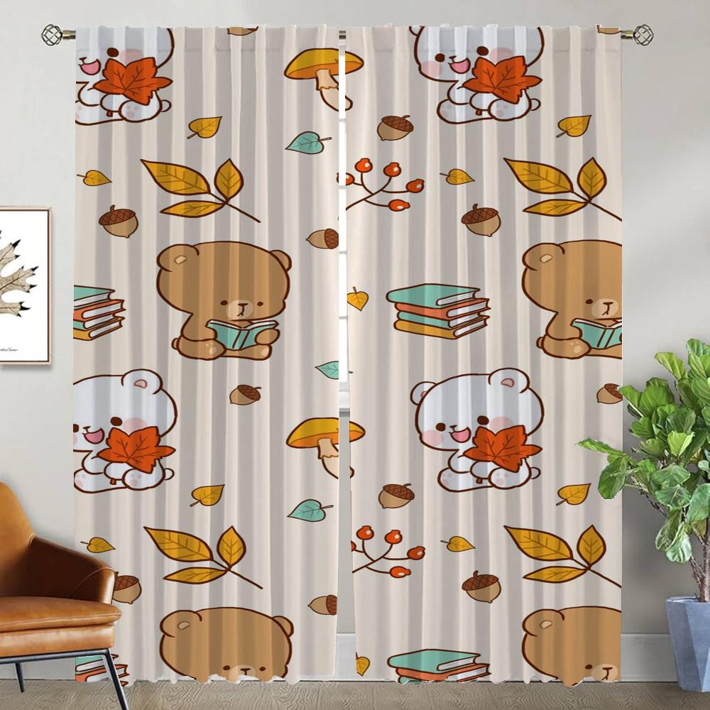 Kitchen Curtains 2 Pieces Milk Bears Home Interior Curtains for Camera Blackout Curtain Tulle for Bedroom Halloween Decoration