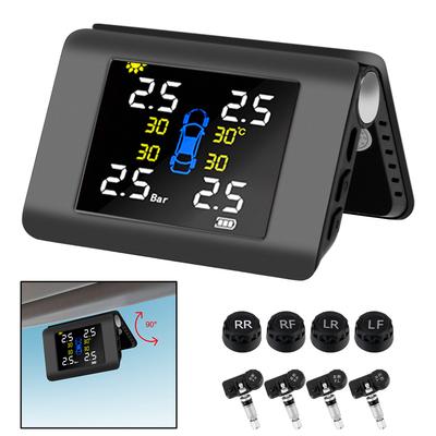 Intelligent Car Tire Pressure Monitoring System With 4 External or Built-in Sensors LED Display Solar Power TPMS