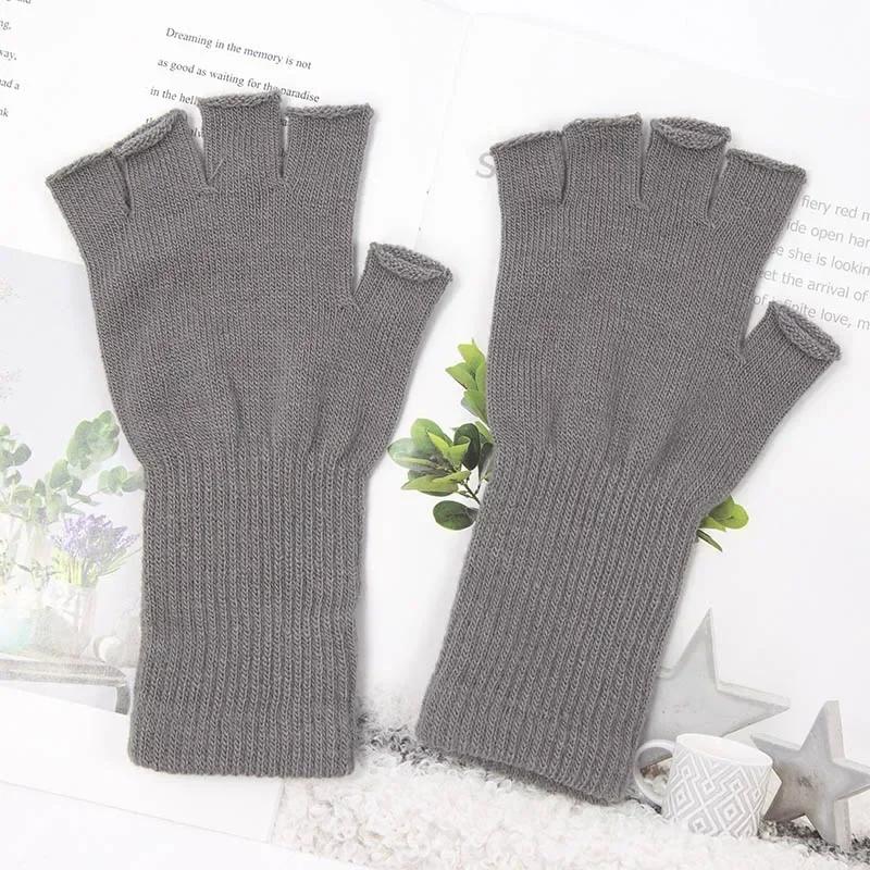 Unisex Knitted Half Finger Gloves Long Wrist Fingerless Gloves for Women Men Winter Black Warm  Workout Cycling Gloves