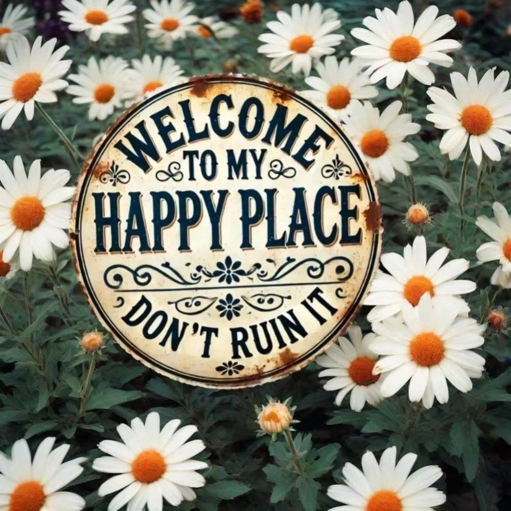 Forged Aluminum Sunflower Mandala Sign Happy Place Wall Art Home Decor