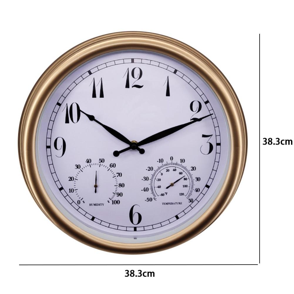 15 Inch Wall Clock Battery Operated Silent Non Ticking with Temperature Humidity Meter Suitable for Indoor Outdoor Use