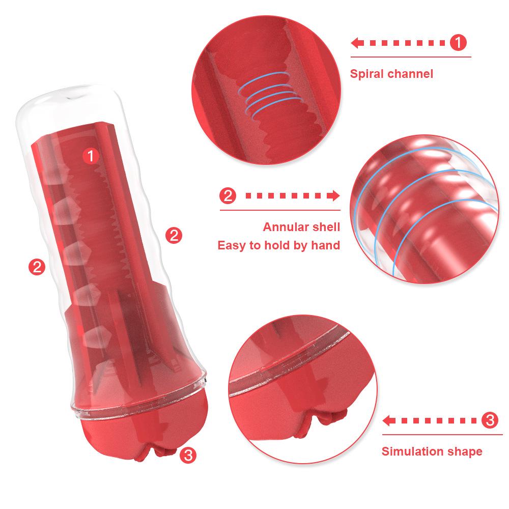 Men's Portable Soft Rubber Masturbation Cup - Simulated Oral Sex Trainer Flashlight.