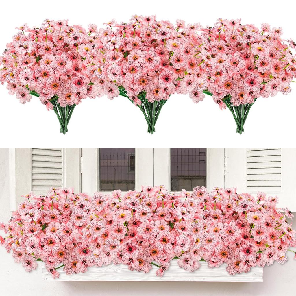 24 Bundles Artificial Flowers for Outdoor,No Fade Fake Flowers Faux Plants for Decoration Hanging Planters Indoor Outside Garden Porch Home Wedding