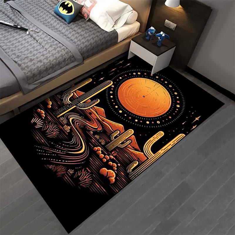 Sunset Desert Landscape Area Rug with Cactus and Starry Night Sky Suitable for Use As an Anti-slip for Living Room Bedroom Sofas