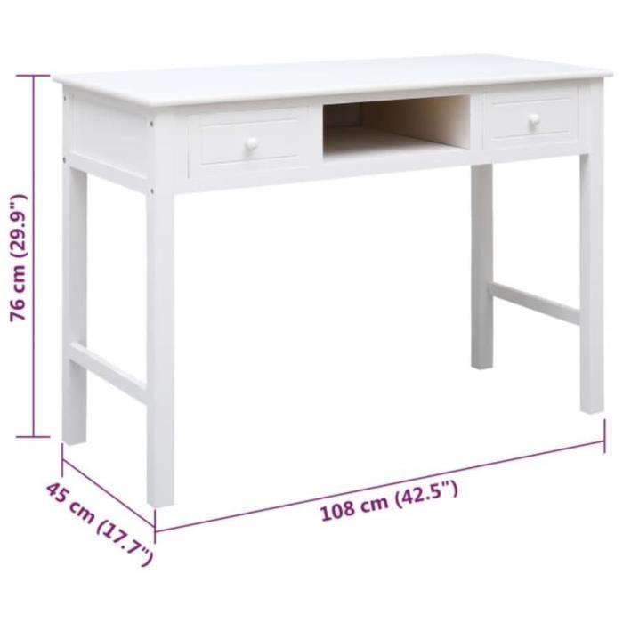 338537 vidaXL Buffet Blanc 108x45x76 cm Bois de Paulownia massif
