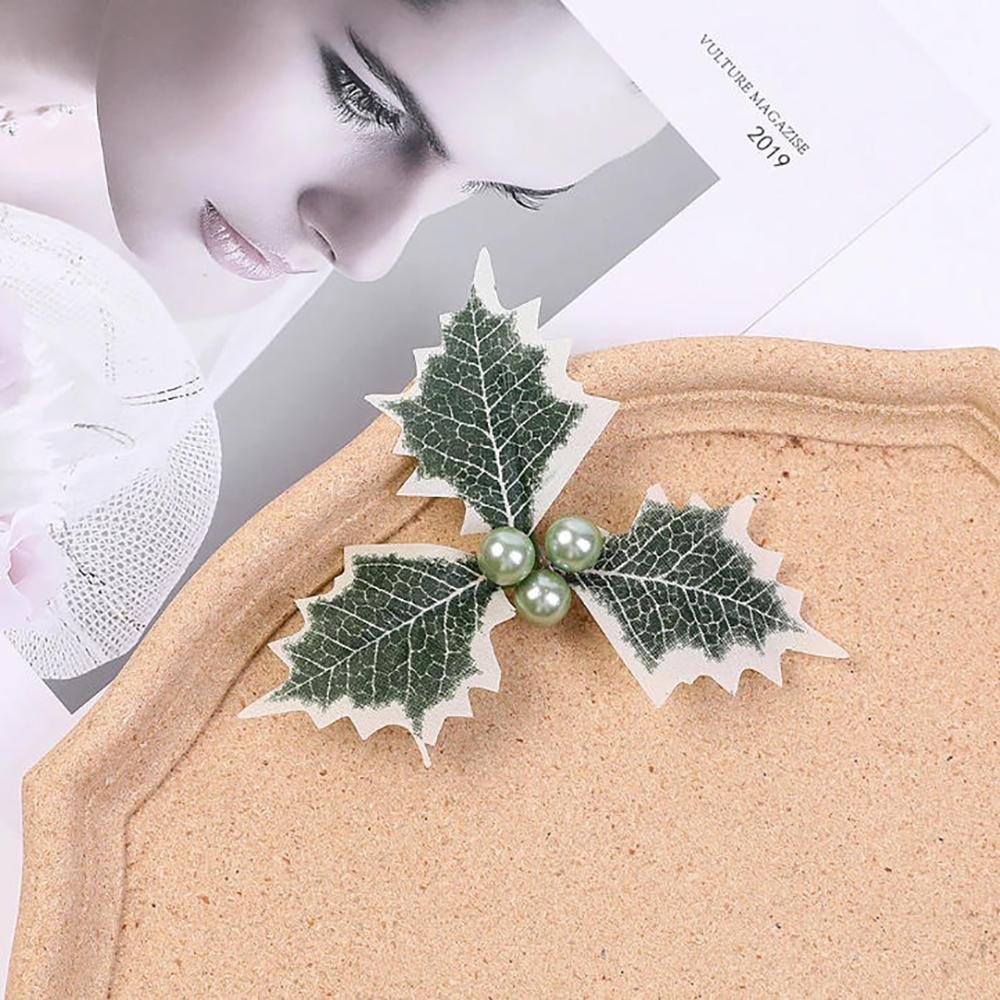 10Pcs Artificial Holly Berries Green Leaves for Christmas Decoration Fake Leaf for Home Decor Navidad New Year Gift Accessories