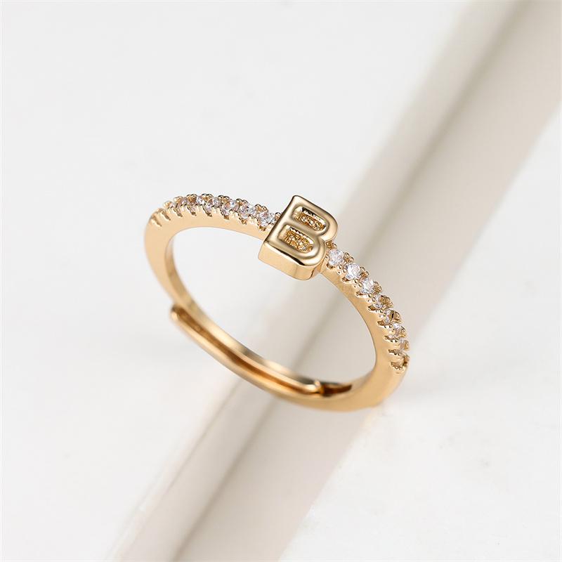 1 ks Zlatá barva 26 anglických písmen CZ Zirkonové otevírací prsteny Nastavitelné prsteny Šperky