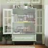Minimalist buffet cabinet with two glass doors and drawers, wooden sideboard for living room, dining room, hallway and entrance area (mint green)