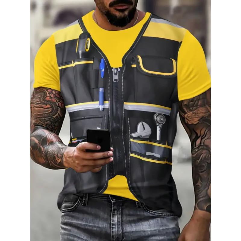 

Поддельный жилет, куртка, узор, принт, футболки для мужчин, 3D, новинка, летний хип-хоп тренд, топ, мода, свободные, крутая уличная мужская одежда 5XL