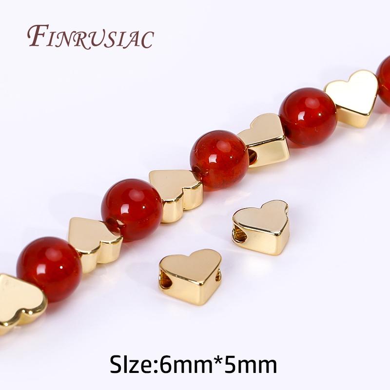 Spacer Separator Bead For Bracelet Necklace Supplies 2 Types 18K Gold Plated Brass Metal Heart Beads DIY Jewelry Making Findings