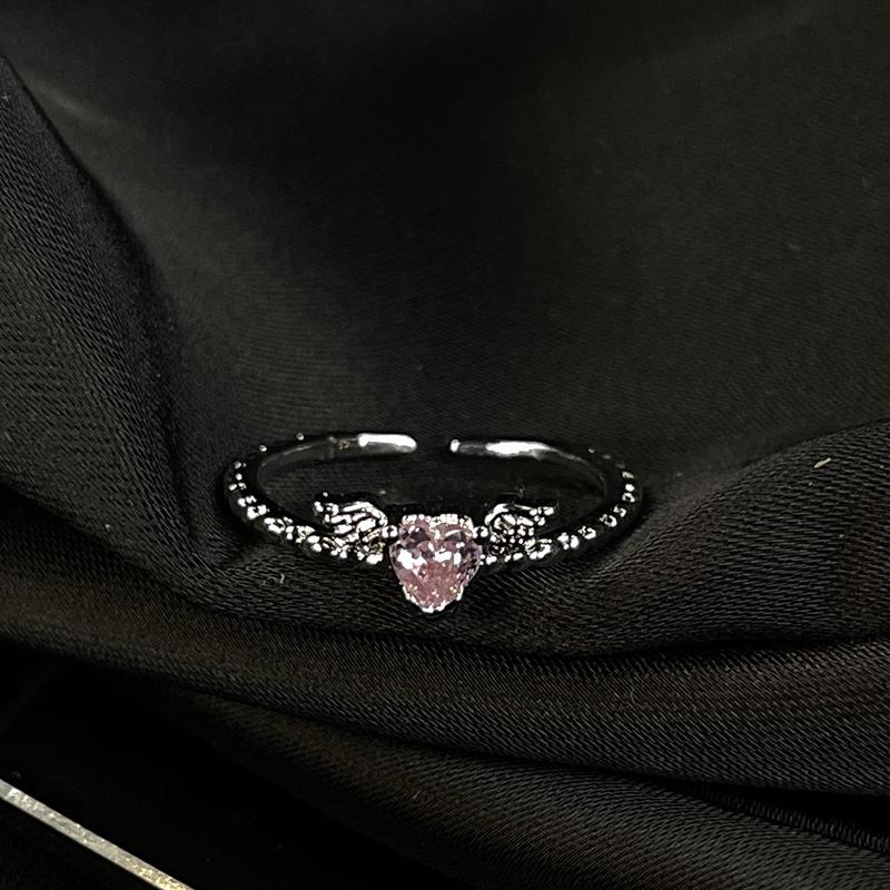 Pink Series Ring Zircon Super Flash Simple Small Fresh Premium Index Finger Ring Bow Opening Adjustable Ring