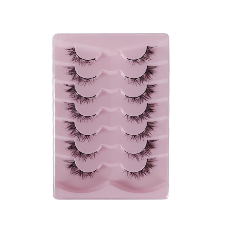 European & American Fox-Eye Slanted False Eyelashes, Dense & Curled, Synthetic Fiber Half Lashes - 10 Pairs