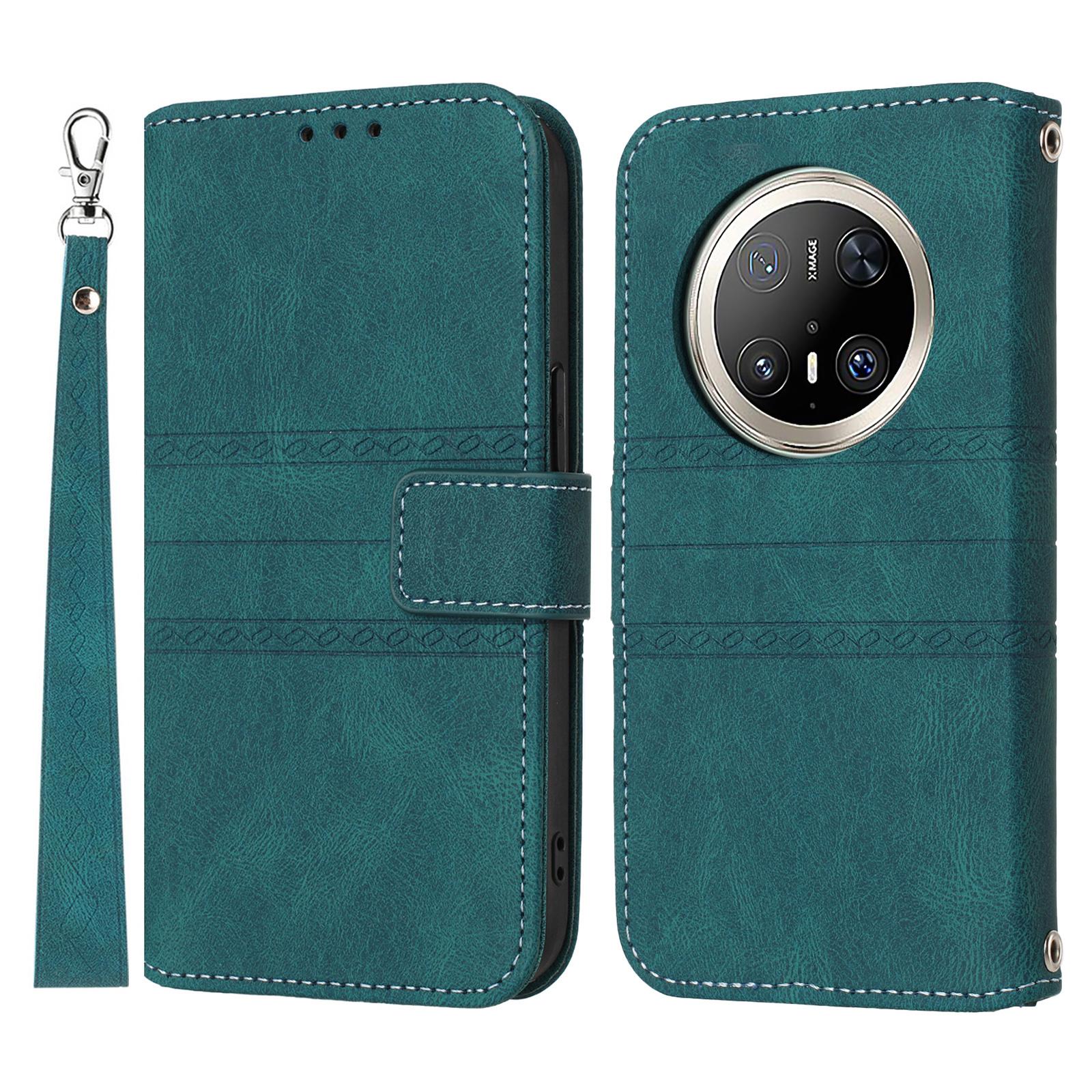 

For Huawei Mate 70 Pro/Mate 70 Pro+ Case Wallet Skin-Touch Leather Imprinted Phone Cover Blackish Green