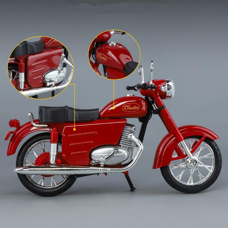 1/10 JAWA 250 Alloy Retro Motorcycle Model Diecast Metal Street Classic Motorcycle Model Simulation Sound and Light Kid Toy Gift