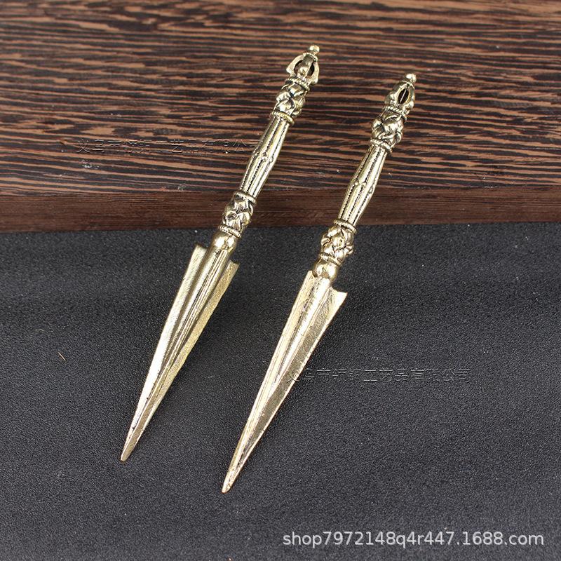 Brass Magic Pure Copper Vajra Handheld Hand Pieces Ornaments Super Long Triangular Pestle Tibetan Supplies