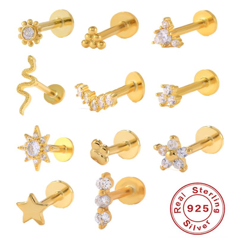 

S925 Sterling Silver New Version Puncture Internal Thread Flat Head Body Auricle Puncture Earbone Stud Earring Stud Earring