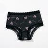 Ladies Summer Print Lace Lace Lace Comfortable Cotton Crotch Mid Low Waist Triangle Briefs