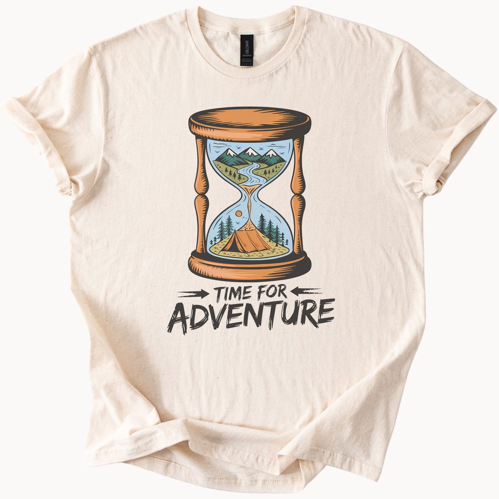 Time For Adventure Hourglass Mountain Camping Graphic T Shirt Nature Hiking Outdoors Wilderness Tee Unique Adventure Shirt 120