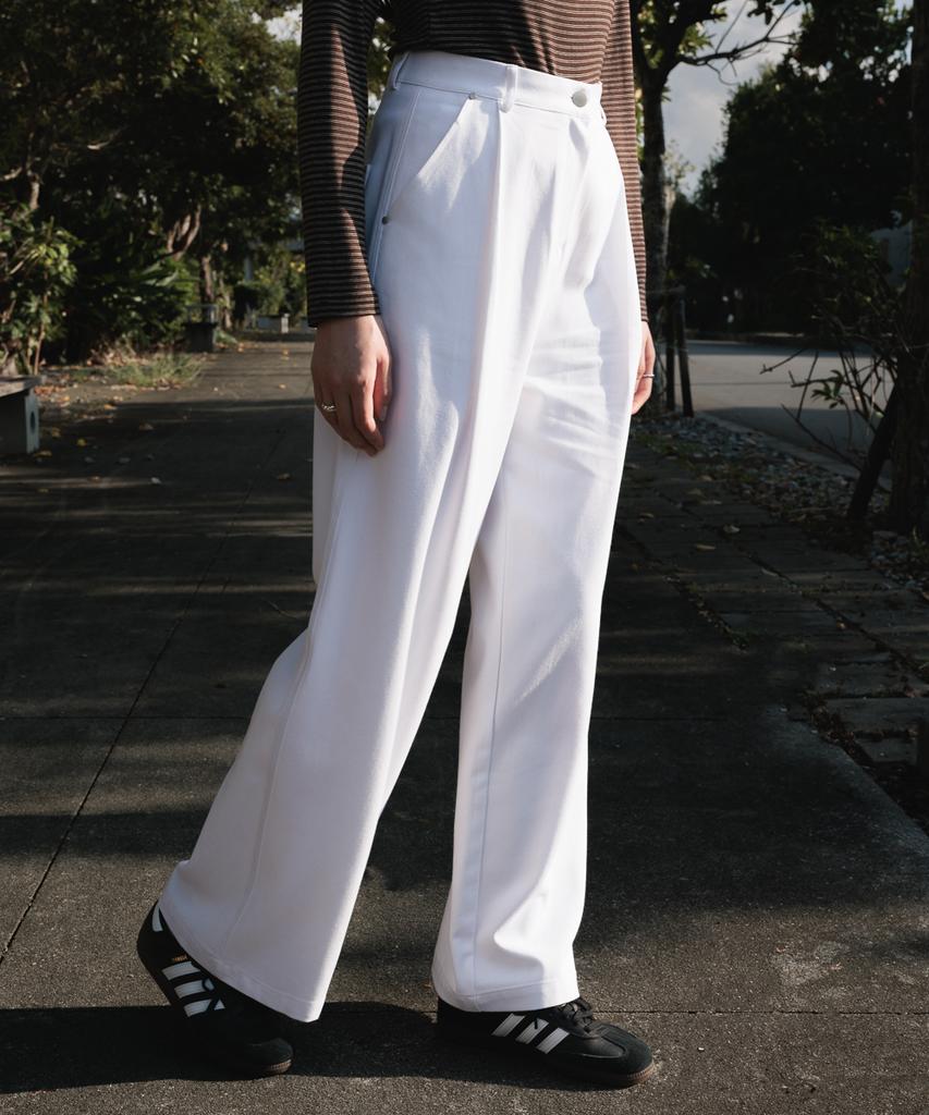 DEHEVE Cotton Pintuck Wide Pants [White]
