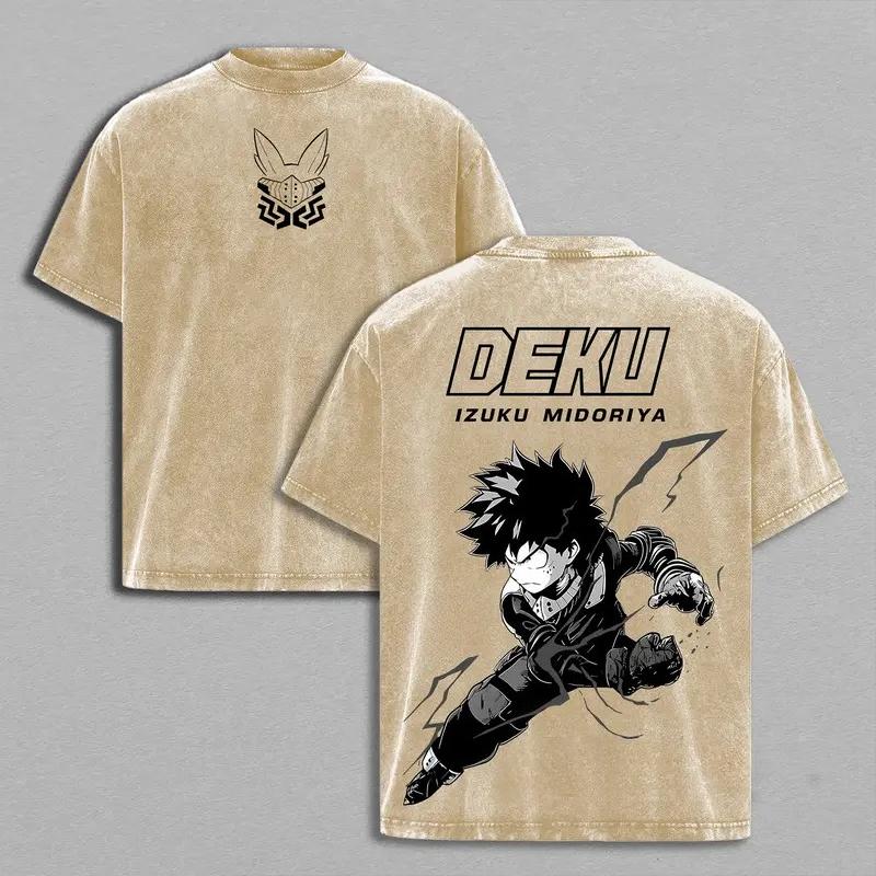 

Midoriya Izuku My Hero Academia Graphic T Shirt Men Women Cotton Tshirts Vintage Washed Tee Harajuku Male Oversized T-shirt S бежевый