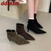 New Female Pointed Toe Modern Ladies Ankle Boots With Zippers Shoes Flock Women Short Boots Heels Shoes Pumps