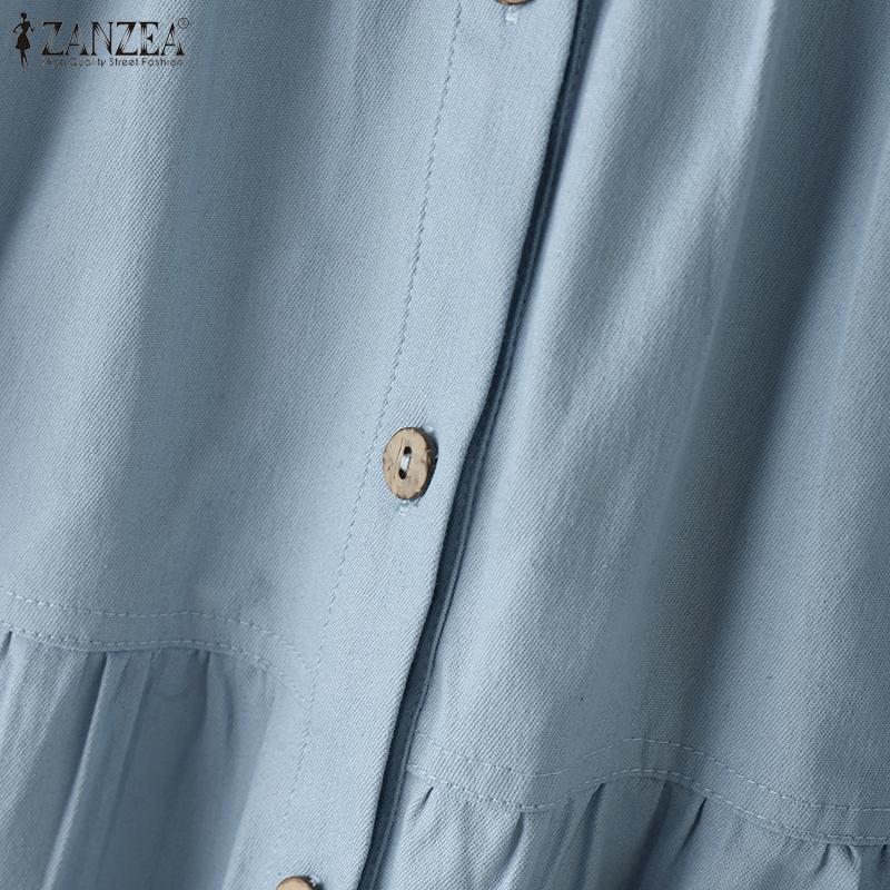 ZANZEA Damen Sommer Umlegekragen Locker Kurzarm Bluse