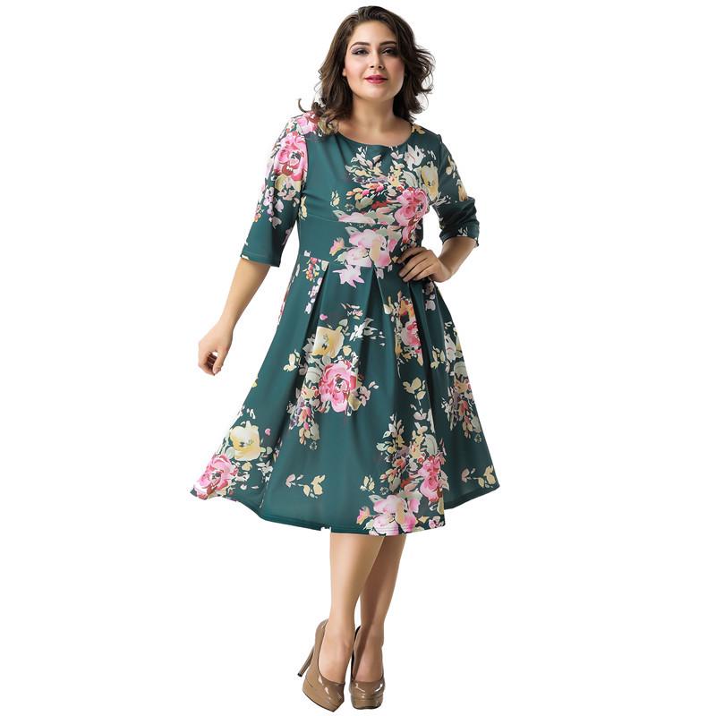 

Retro Floral High-Waist Puffy Skirt Dress for Plus Size Moms International L