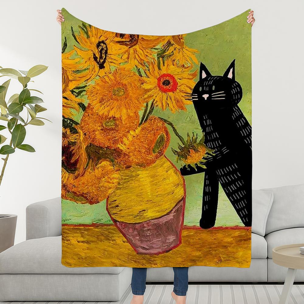 Blanket Throw Super Cosy Cat Plush Art Sunflower Living Room Sofa Couch And Childish Birthday Gifts