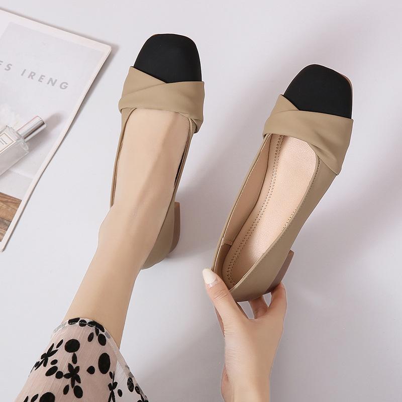 Gentle new shallow mouth work leisure women's temperament versatile soft sole thick heel not tired feet single shoes women