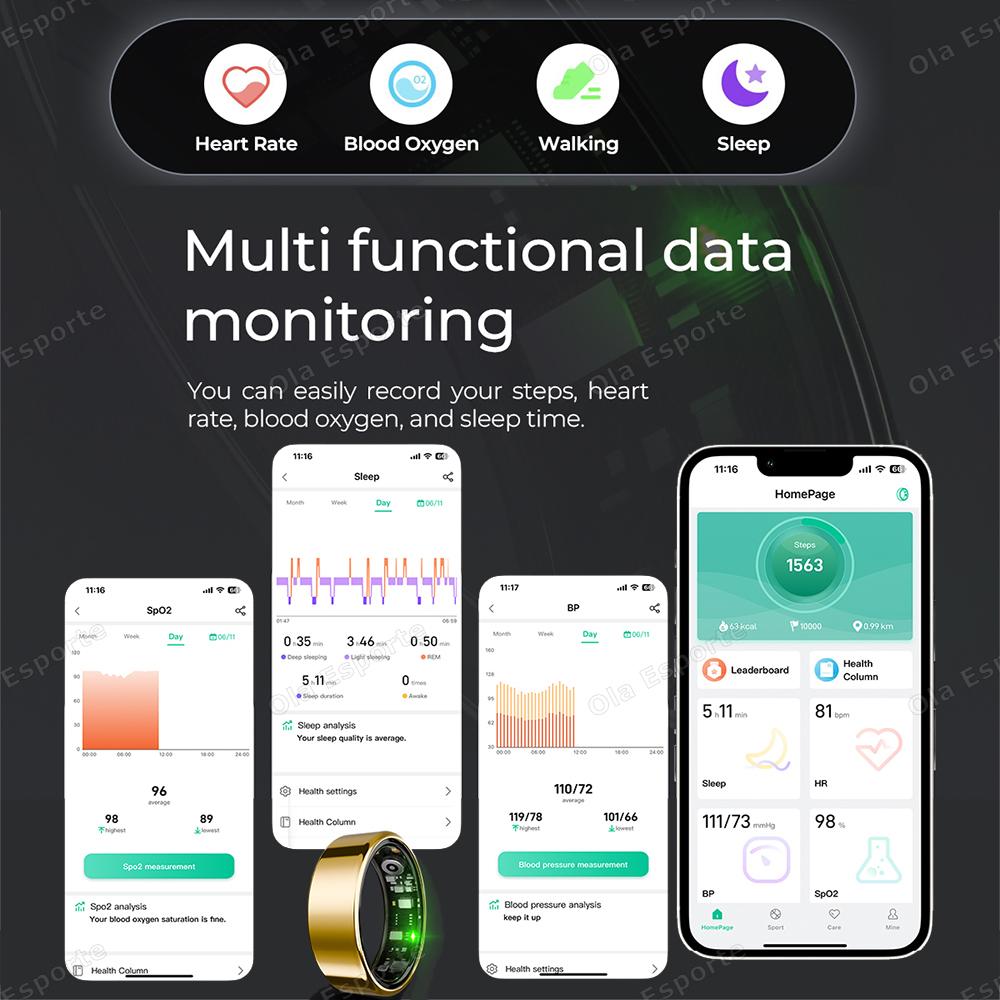 New Smart Ring Men Women, Heart Rate Blood Oxygen and Sleep Monitor Smartring IP68 & 5ATM Waterproof, Multi-sport Mode Ring