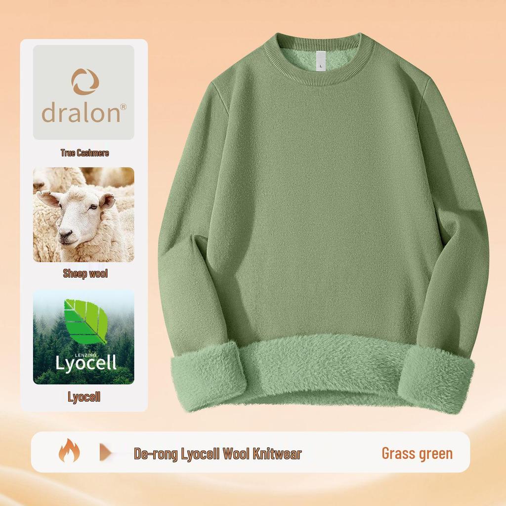 Men's Wool Lyocell Plush Sweater with Fleece Lined Thickened Base Layer - Autumn/Winter Knitwear