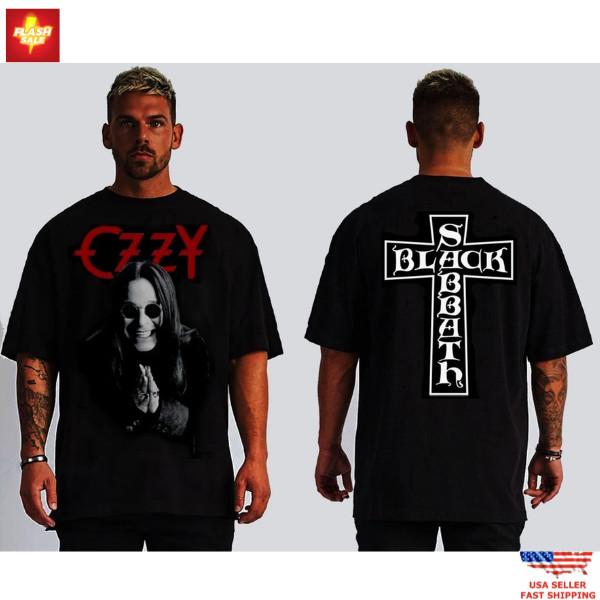 Nové oblečení Ozzy Osbourne Black Sabbath Tričko, Potisk kříže na zádech Rocková kapela Tričko Unisex