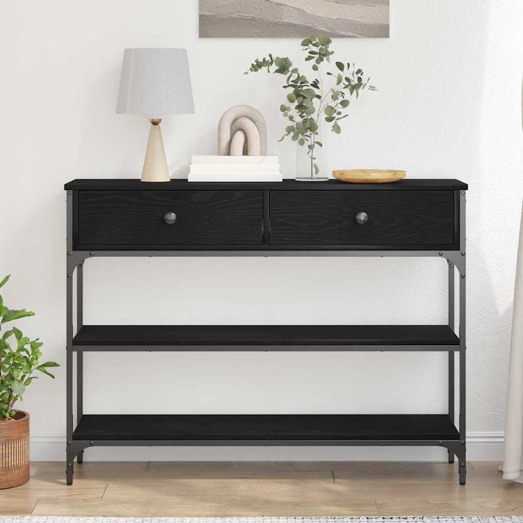 Industrial Console Table with Shelf Black Oak Effect 100 x 25 x 75 cm