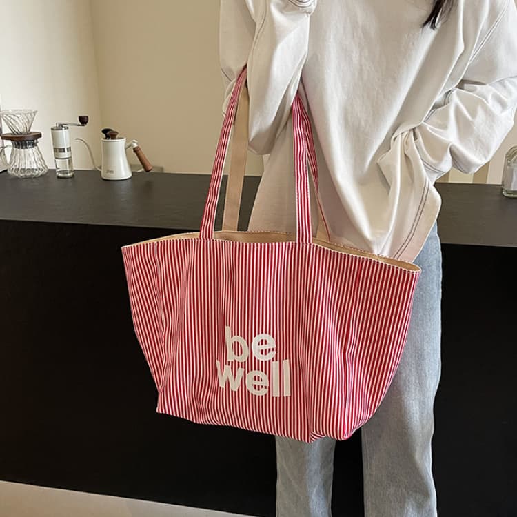 Large capacity tote bag women's striped canvas bag