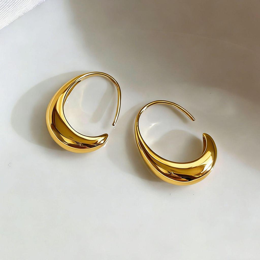 Korean-Style Smooth Water Drop Hoop Earrings - Retro, Versatile, Simple Design for Women