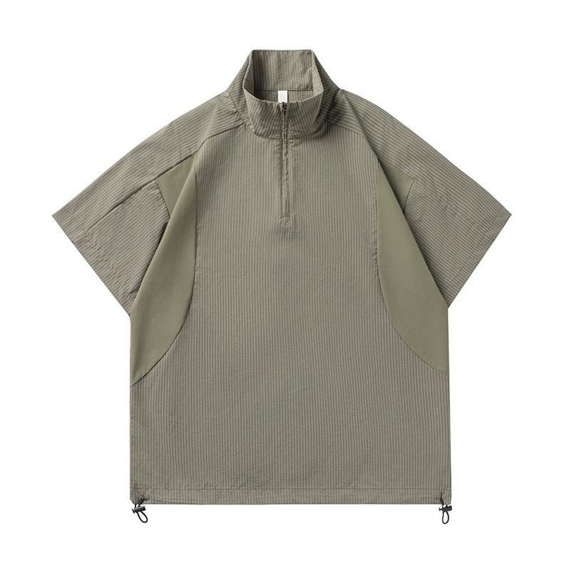 

Mu Qiu Men s Loose Fit Outdoor Half-Zip High-Neck Windbreaker Short-Sleeve T-Shirt 2XL (80-90 kg) оливковое зеленый
