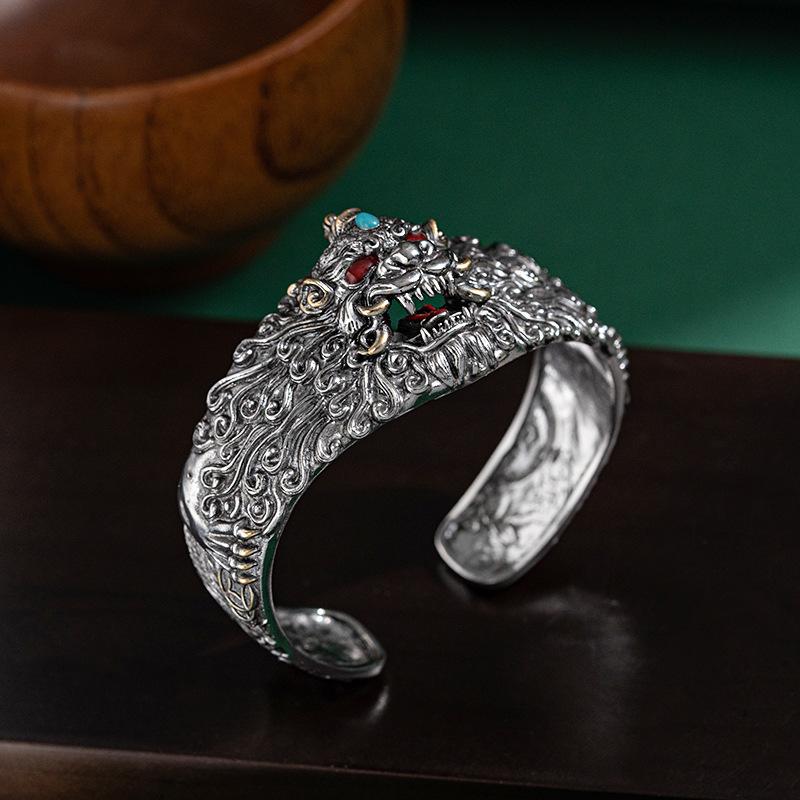 

Браслет с открытым ртом, Ретро и Грандиозный, Властный браслет, Нишевый модный тренд для мужчин, Браслет в этническом стиле 22CM серебряный