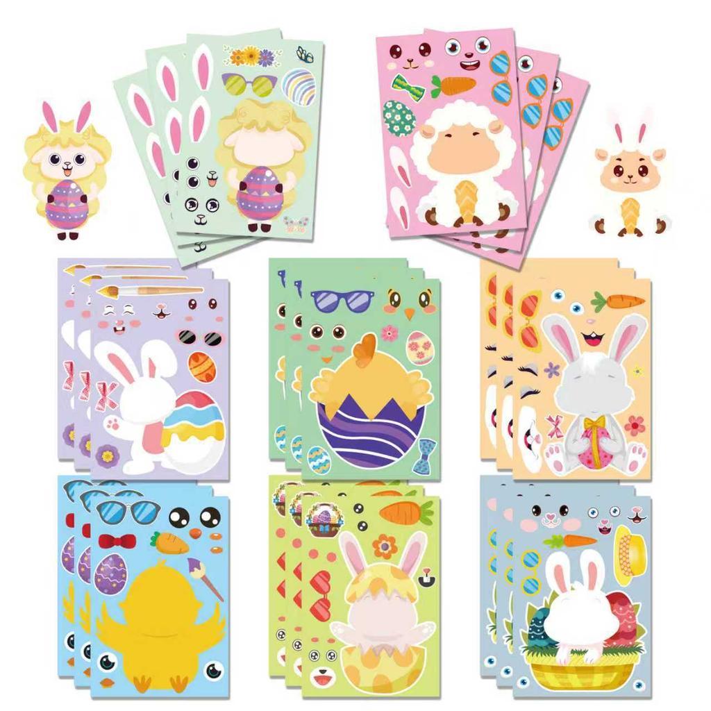 2026 Easter Stickers Cartoon Bunny Chicken Cute DIY Scrapbook Journaling Supplies for Kids Children Stationery