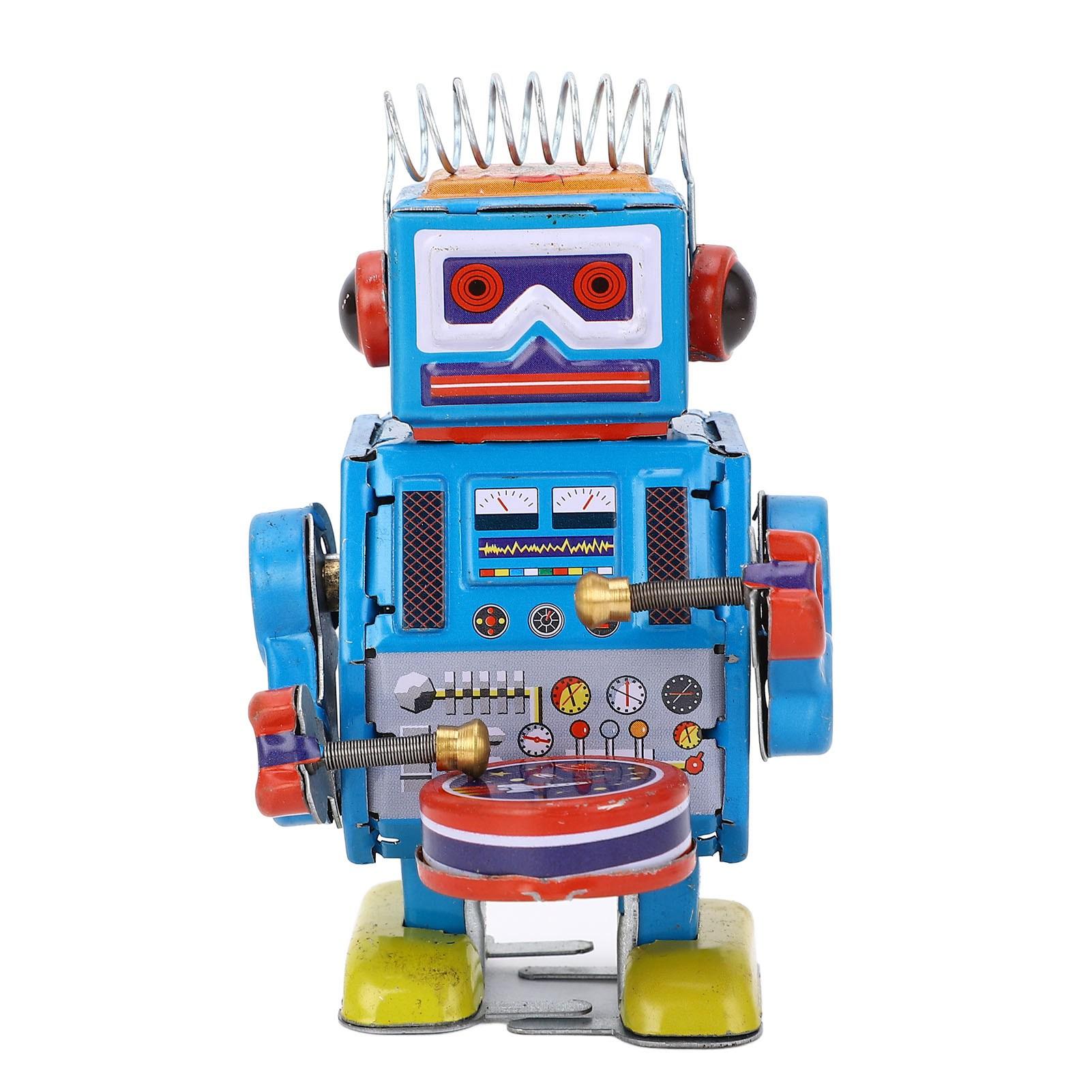 Робот заводной игрушечный ручной барабанный винтажный робот оловянная игрушка — фото 4