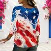 Women Plus Size Round Neck Half Sleeve Star Printed Navy Blue Loose Blouse
