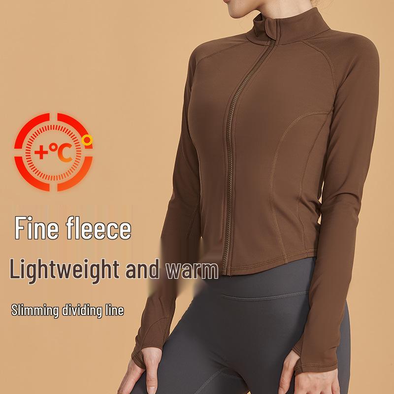 

Women s Slim Fit Fleece Stand-Up Collar Warm Jacket - Autumn/Winter Sports Top with High Collar Zipper for Yoga L